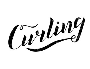 Curling sport black lettering text on white background. Vector illustration. Curling modern brush calligraphy. Winter game, fitness, activity vector design. Print for banner,logo, T-shirt and caps.