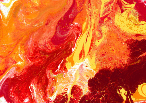 Fire | Red, Orange, Yellow, Gold, and White Fluid Acrylic Abstract Painting