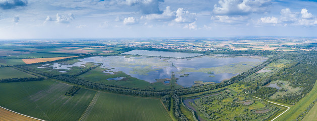 Aerial view of the Delta del Po Park. Oasis of Campotto