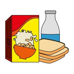 cereal box with bread and milk bottle vector illustration design