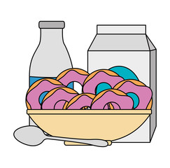sweet donuts in dish with milk vector illustration design