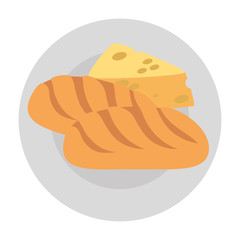 dish with cheese piece and bread vector illustration design