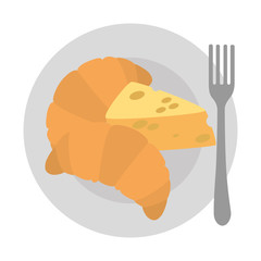 dish with cheese piece and bread vector illustration design