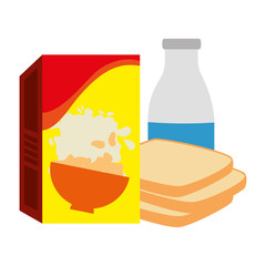 cereal box with bread and milk bottle vector illustration design