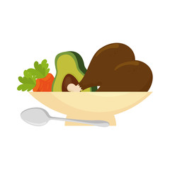 delicious chicken meat and vegetables vector illustration design