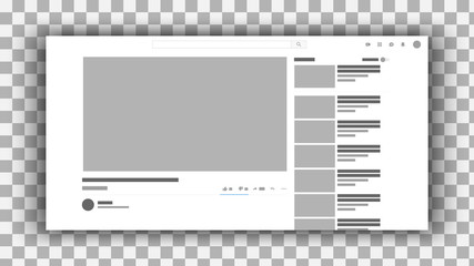 Video player website interface, video screen template mockup, vector illustration