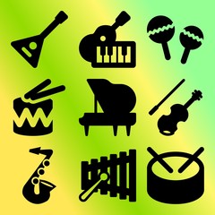 Vector icon set  about music instruments with 9 icons related to silhouette, childhood, educational, artistic and preschool
