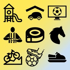 Vector icon set  about fitness and sport with 9 icons related to uniform, carrier, bike, arbitrator and player