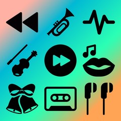 Vector icon set  about music player with 9 icons related to shape, fiddlestick, play, creative and field