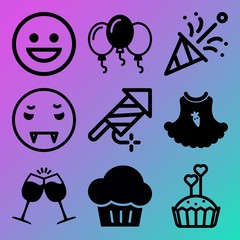 Vector icon set  about birthday party with 9 icons related to yummy, valentine, aperitif, pour and decorated