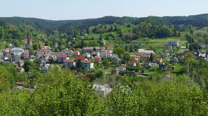 Aerial view of village Becov nad Teplou, Czech Republic