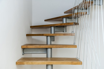 Suspended staircase/Interior design house apartment staircase made of steel and wood apparently floating. - 210360042