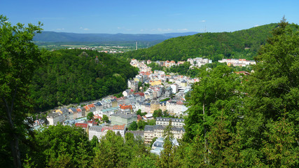 Aerial view of historic spa town Karlovy Vary, Czech Republic