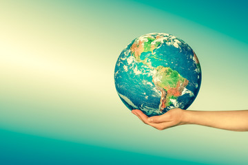 Earth from Space in hands, globe in hands Best Internet Concept of global business from concepts series. Elements of this image furnished by NASA. 3D illustration.