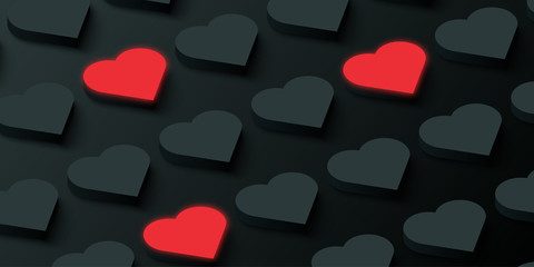Black background with red hearts like web signs.
