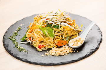 Popular Thai recipe,Pad Thai with  chicken and rice noodles