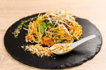 Popular Thai recipe,Pad Thai with  chicken and rice noodles