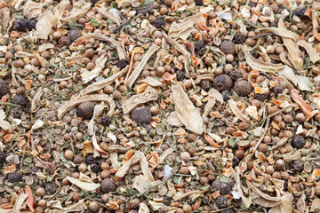 A mixture of dry seasonings for fish soup.