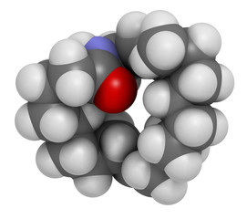 Oleoylethanolamide (OEA) endogenous peroxisome proliferator-activated receptor alpha (PPAR-α) agonist molecule. 3D rendering. Atoms are represented as spheres with conventional color.