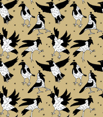 White crows in crowns color seamless pattern
