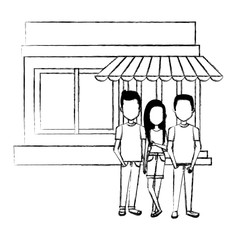 group of friends outside the restaurant vector illustration design