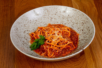 Pasta bolognese with sauce