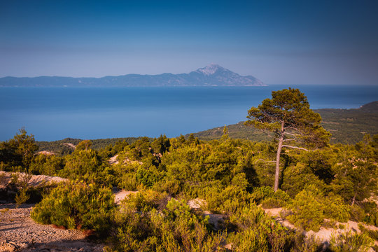 View on  Athos mountain from Sithonia