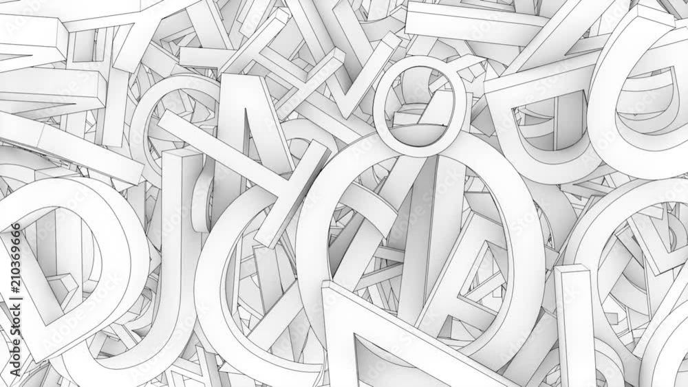 Poster white 3d moving random letters background