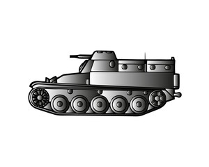 Military tank isolated on white. Armoured fighting vehicle designed for front-line combat, with heavy firepower, strong armour