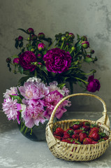Peonies and strawberry