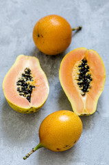 exotic fruits: papaya and granadilla