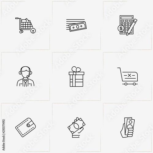 Online Ping Line Icon Set With Money Calculator And Wallet Online Ping Line Icon Set With Money Calculator And Wallet