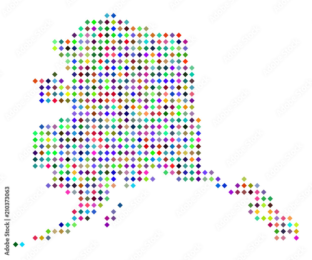Poster multicolored dotted alaska map. vector concept of alaska map composed of rhombus dots mosaic. abstra