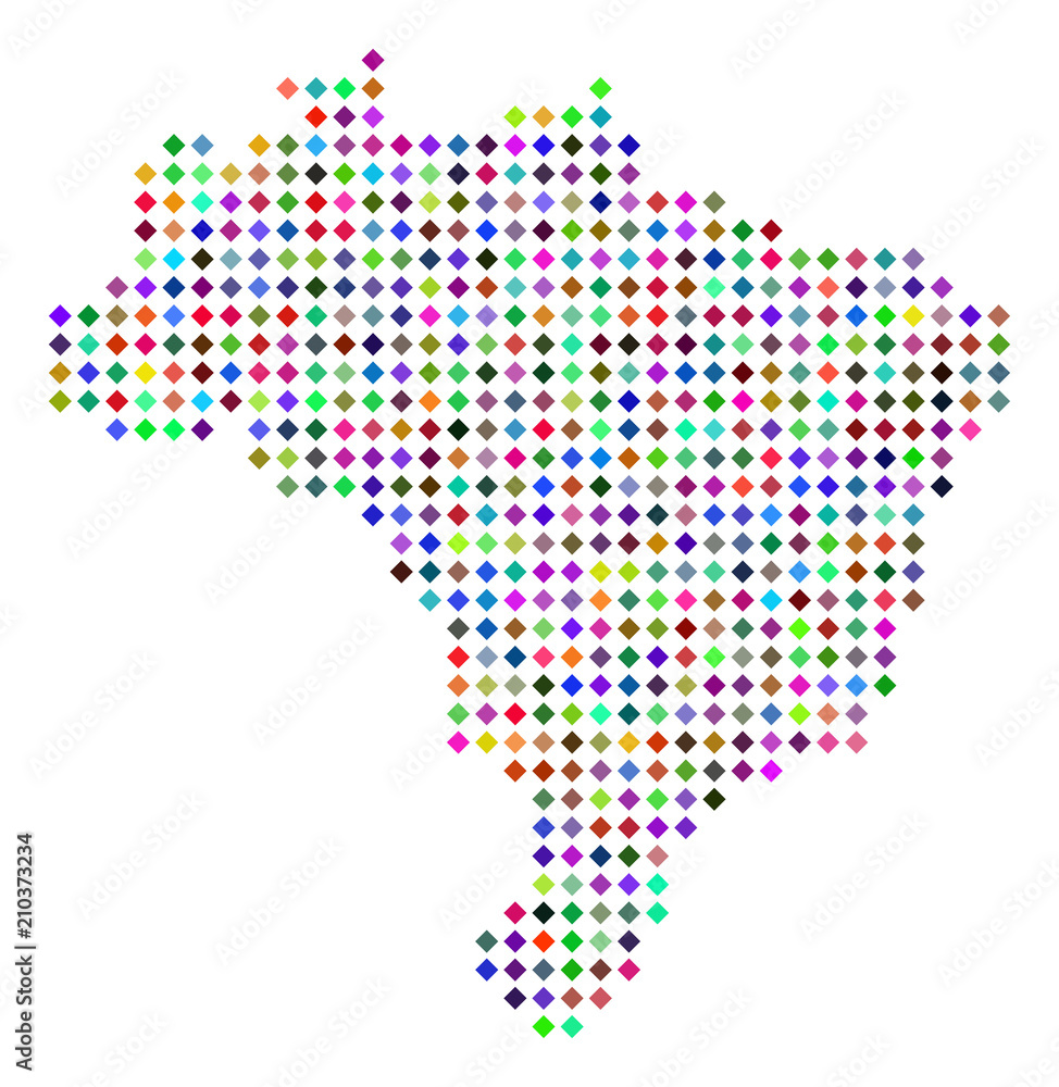 Poster multicolored dotted brazil map. vector abstraction of brazil map created of rhombus points grid. abs