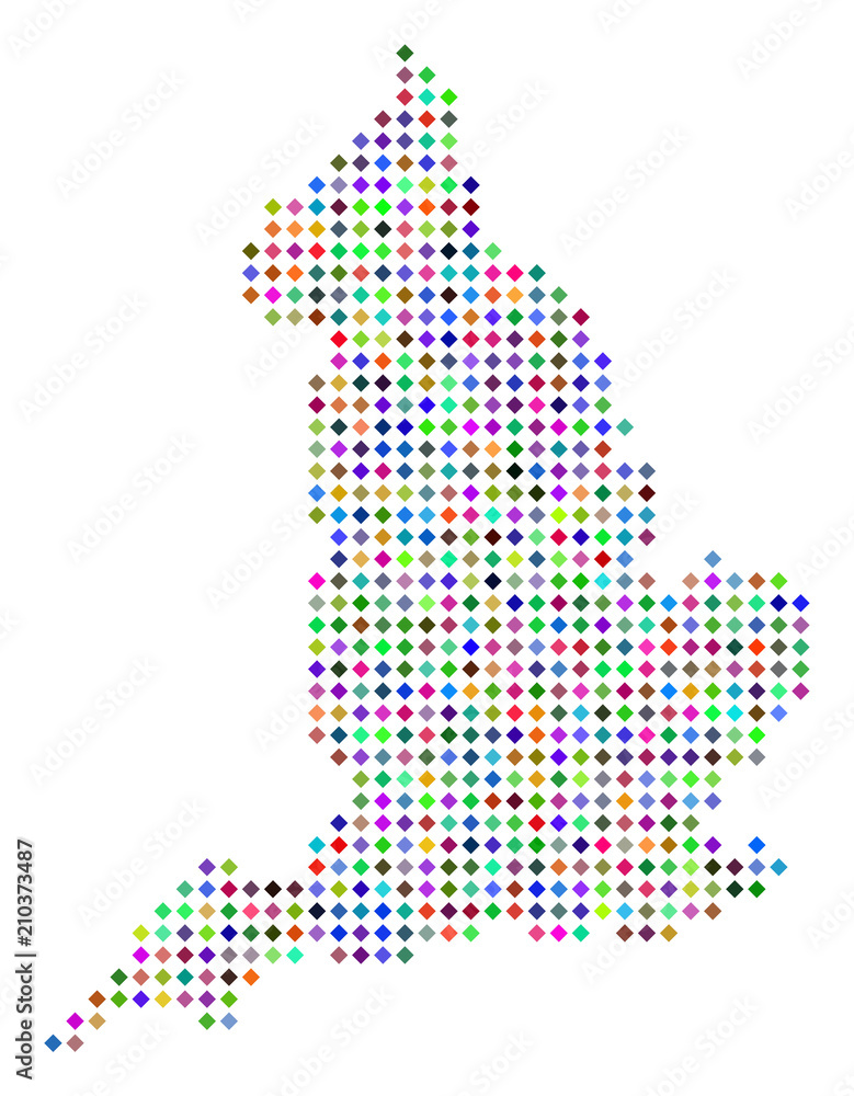 Poster multi colored dotted england map. vector abstraction of england map constructed of rhombus pixels pa