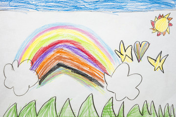 Fototapeta premium Colorful kid's drawing of a rainbow