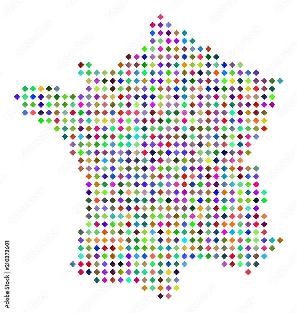 Poster multi colored dotted france map. vector concept of france map created of rhombus elements array. abs