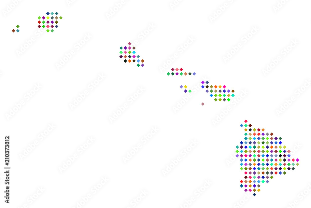 Poster multi colored dotted havaii islands map. vector abstraction of havaii islands map organized of rhomb