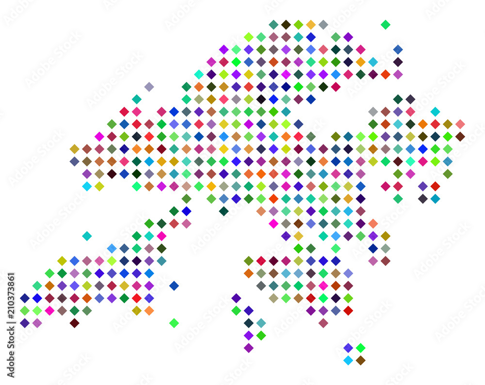 Poster multi colored dotted hong kong map. vector abstraction of hong kong map combined of rhombus dots gri