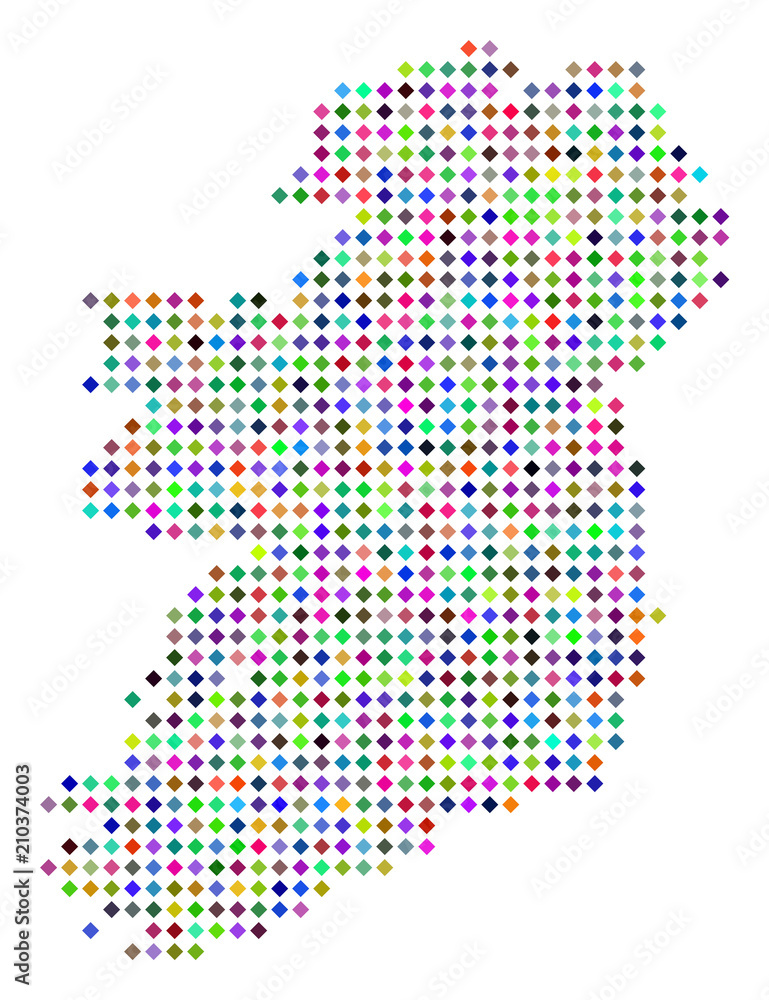 Poster multicolored dot ireland island map. vector abstraction of ireland island map constructed of rhombus