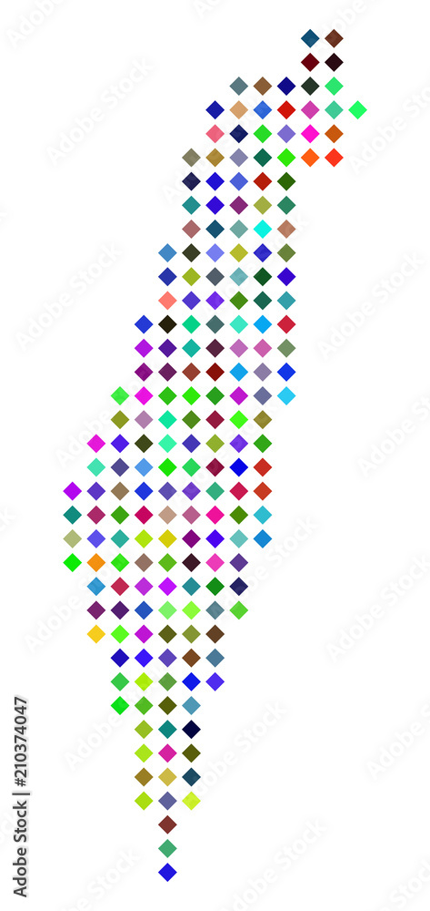 Poster multicolored dotted israel map. vector concept of israel map composed of rhombus pixels pattern. abs