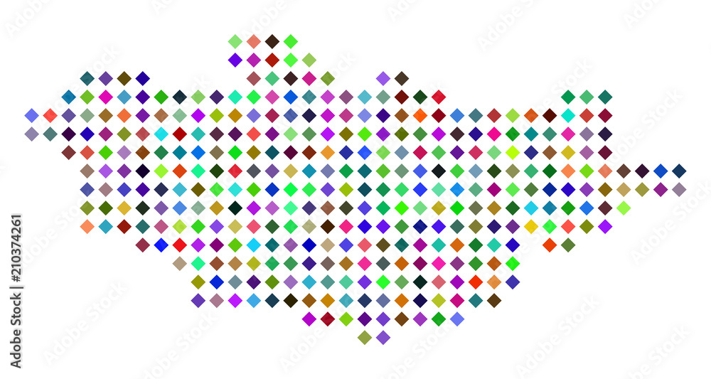 Poster multi colored dotted mongolia map. vector abstraction of mongolia map composed of rhombus elements a