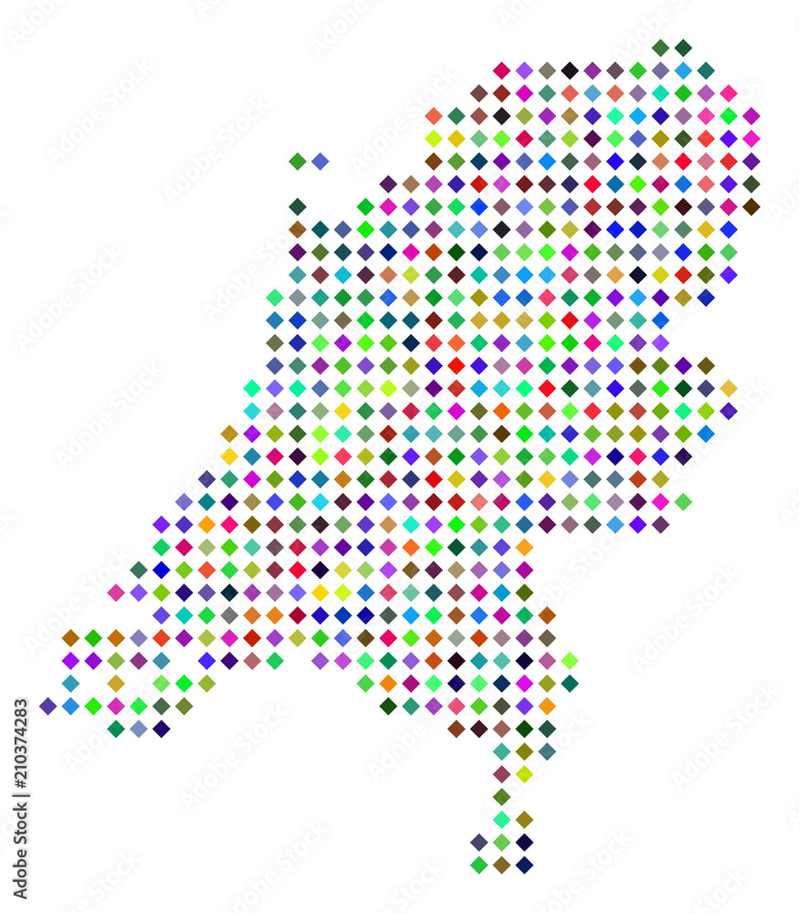 Poster multicolored dotted netherlands map. vector abstraction of netherlands map constructed of rhombus do