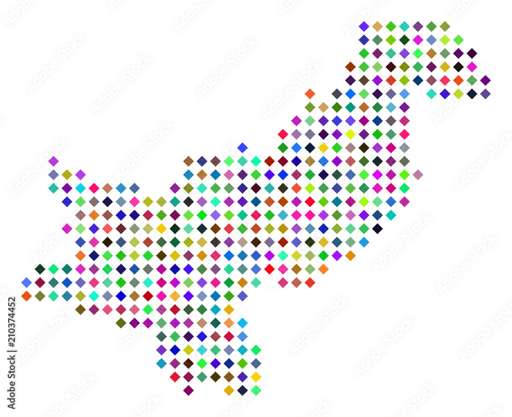 Poster multi colored dotted pakistan map. vector concept of pakistan map made of rhombus dots pattern. abst