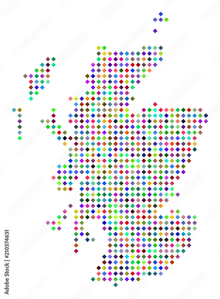 Poster multi colored dotted scotland map. vector concept of scotland map created of rhombus dots array. abs