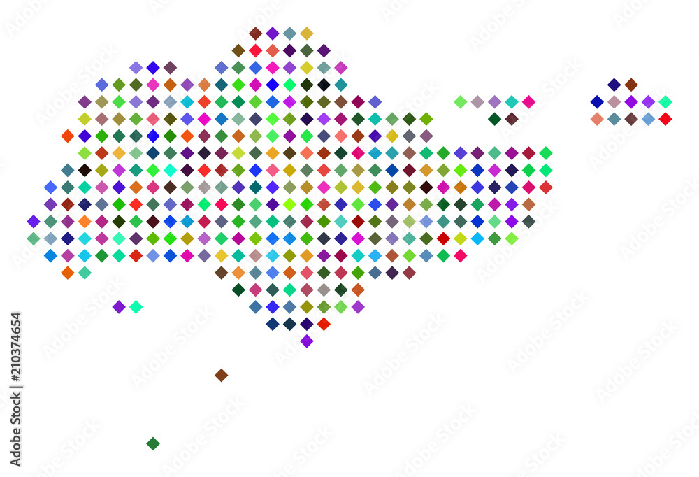 Poster multi colored dot singapore map. vector concept of singapore map combined of rhombus dots array. abs