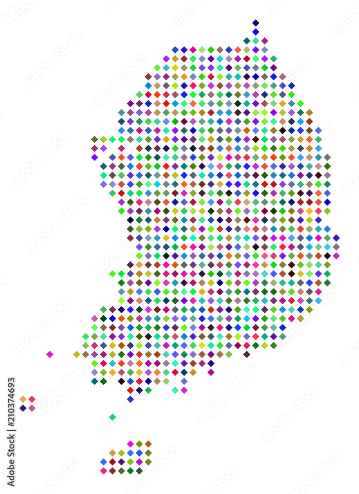Poster multicolored dotted south korea map. vector abstraction of south korea map constructed of rhombus el