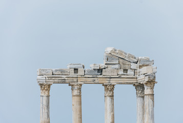 Apollo Temple Side, Turkey. Mediterranean paradise. Turkish riviera. Ruins on the beach. Historical monument.Ancient Greek City.Antalya Province. Pamphylia.Antique church.