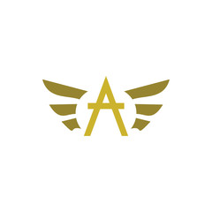 Golden Wing with A letter logo