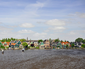 Fototapeta premium Zaanse Schans in the Netherlands, near Amsterdam.Fishing-village landscapes of windmills.